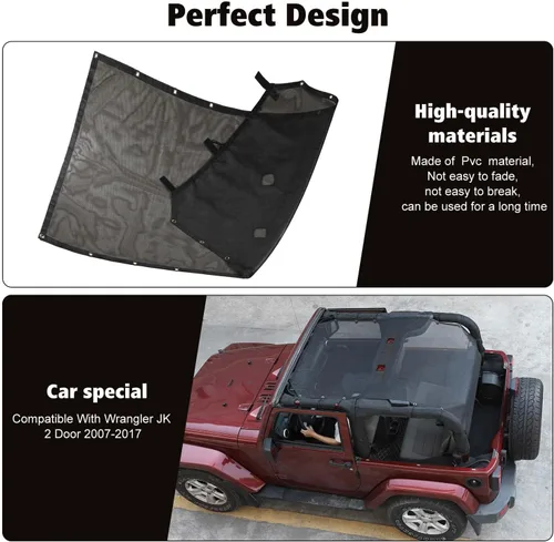 Miniatura 2 de Parasol de malla para protección UV, accesorios exteriores para Jeep Wrangler JK de 2 puertas 2007-2017, estilo extendido