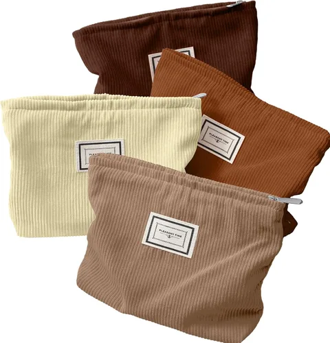 Miniatura 8 de Sanwuta Paquete de 4 bolsas de terciopelo para maquillaje, bolsa de cosméticos para mujer, bolsa de pana de gran capacidad, con cremallera, de lona