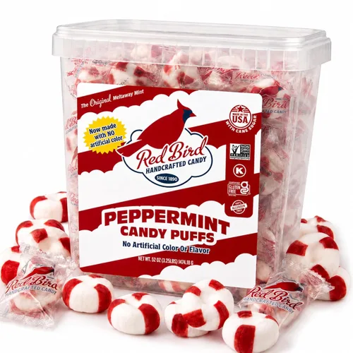 Miniatura 8 de Red Bird caramelos de menta blandos en puffs, caramelos de Navidad envueltos individualmente, perfectos para regalos de calcetín, tubo de 52 oz