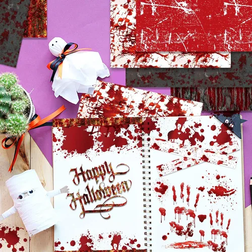 Miniatura 5 de Papel de doble cara para álbum de recortes, patrón de huellas de manos de sangre de Halloween, papel decorativo de origami de 12 pulgadas
