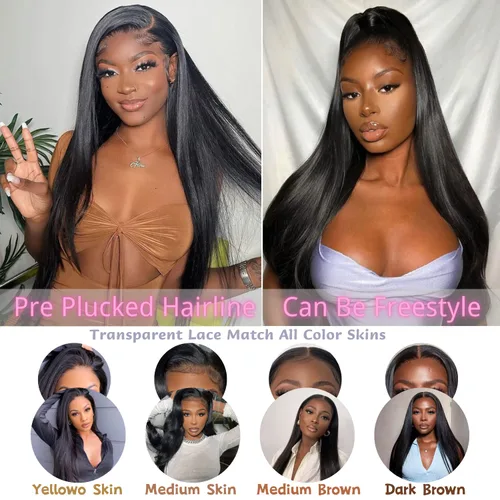 Miniatura 5 de Pelucas de cabello humano virgen brasileño con encaje frontal de 22 pulgadas para mujeres negras, color natural, densidad del 180 %, 13 x 4 HD