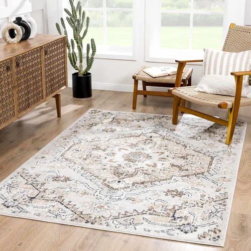 Hauteloom Mesa Oriental - Alfombra bohemia para sala de estar y dormitorio, de 5 pies 2 pulgadas x 7 pies, alfombra bohemia para interiores, diseño