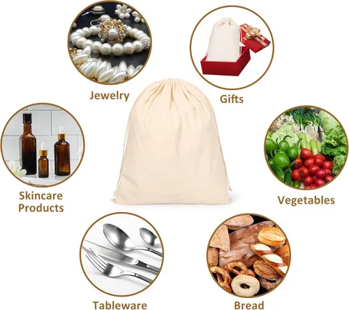 Miniatura 5 de 20 bolsas de algodón para productos, bolsas de almacenamiento de muselina reutilizables de 8 x 10 pulgadas con cordones, bolsas de algodón natural