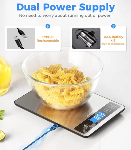 Miniatura 5 de Báscula de alimentos – Báscula digital recargable de cocina de 33.1 lbs/33 libras con pantalla LCD de vista completa, gramos y onzas, tipo C