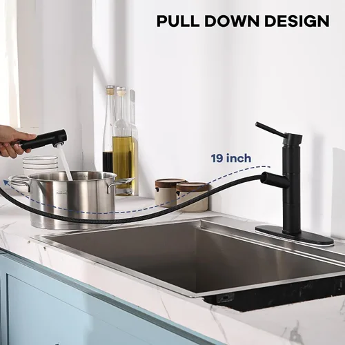 Miniatura 7 de Grifo de cocina negro con pulverizador, grifo de fregadero de cocina negro con rociador extraíble, moderno grifo de fregadero de barra de acero