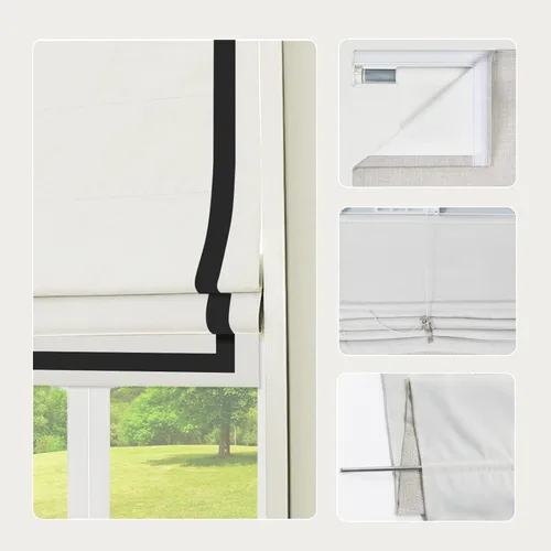 Miniatura 5 de DEJAVU Persianas romanas de bambú inalámbricas, opacas con filtro de luz para ventanas de interior, persianas tejidas naturales con cenefa