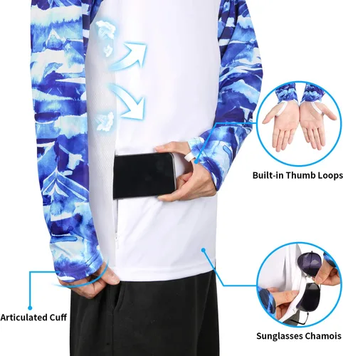 Miniatura 3 de Palmyth - Camiseta de pesca para hombre, con manga larga, protección solar ultravioleta FPU 50+, con bolsillo