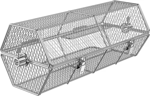 Skyflame Cesta redonda de acero inoxidable para asar alimentos divididos, se adapta a barras de asador hexagonal de 5/16 pulgadas, cuadrado de 3/8