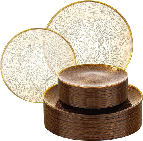 Miniatura 23 de Liacere 100 piezas de platos cuadrados de plástico blanco - 50 piezas de platos de cena resistentes de 9.5 pulgadas y 50 piezas de platos de postre