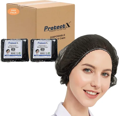 Miniatura 12 de ProtectX Paquete de 100 redes desechables negras para el cabello, cubierta elástica para la cabeza, gorras Bouffant, cubierta de cabeza