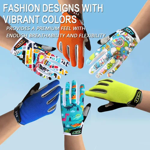 Miniatura 7 de FINGER TEN Guantes de ciclismo para niños y niñas y jóvenes, par de dedos completos, ciclismo de motocross, pantalla táctil, bicicleta de montaña