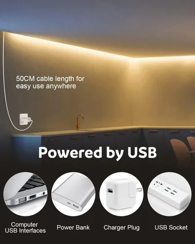 Miniatura 2 de Aclorol COB - Tira de luces LED para TV de 5 V, alimentada por USB, luz blanca cálida, 6.56 pies, 320 LED/M COB, tira de luz flexible para TV