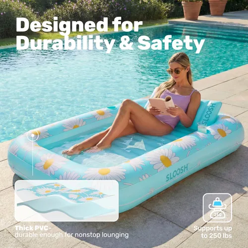 Miniatura 5 de SLOOSH Inflatable Tanning Pool Lounger Float, 70" x 46" Pool Floats Adult with Pillow, 4 in 1 Suntan Tub Raft Floatie,Sunbathing Bed Lounge for