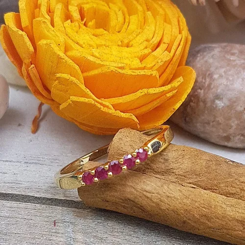 Miniatura 7 de Dazzlingrock Collection Anillo de boda redondo de 5 piedras preciosas o diamantes para mujer en oro macizo de 10 K/14 K/18 K