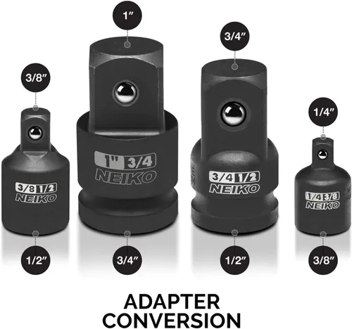 Miniatura 4 de NEIKO 30223A Juego de adaptadores de enchufe de impacto de 8 piezas, tamaño estándar SAE, acero Cr-V, kit de conversión de destornillador de impacto