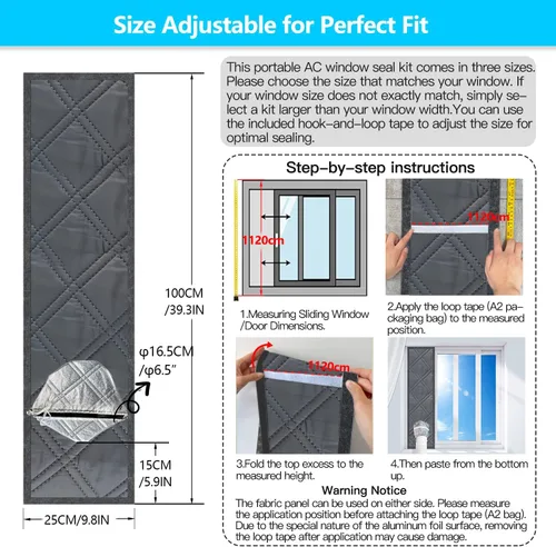Miniatura 4 de Kit de ventana de aire acondicionado portátil resistente de 40 pulgadas, protector térmico de papel de aluminio reflectante, 100% opaco e