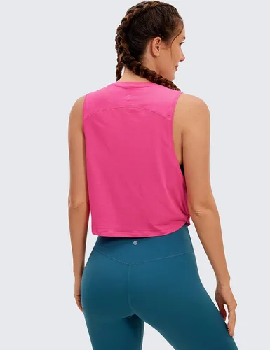 Miniatura 3 de CRZ YOGA Pima - Camiseta corta de algodón para mujer, camisetas deportivas sin mangas, atléticas, yoga, correr, gimnasio, entrenamiento, ombligueras