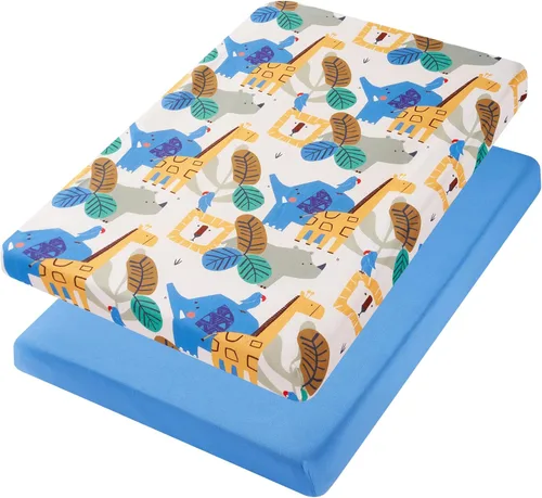 Miniatura 7 de TILLYOU Paquete de 2 sábanas bajeras para cuna, paquete y juego para colchón de niños pequeños, suaves y transpirables de 38 x 24 pulgadas, paquete