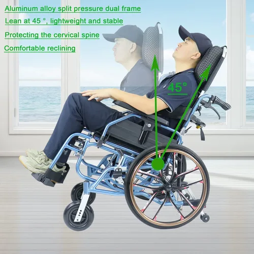 Miniatura 3 de Silla de ruedas reclinable plegable de 20 pulgadas, ruedas traseras y retrocesos elevadores y ancho del asiento de 18 pulgadas, 220 libras
