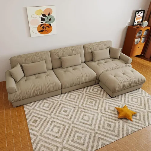 Miniatura 11 de Sofá modular de gran tamaño de 94 pulgadas, sofás seccionales grandes de color beige y blanco para sala de estar, juego de sofá de terciopelo, sofás