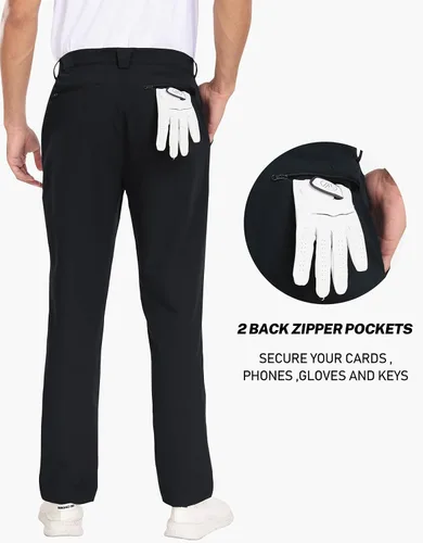 Miniatura 2 de MoFiz Pantalones de golf ajustados para hombre, con 2 bolsillos con cremallera, ligeros, elásticos, casuales, para viajes, trabajo, para hombre