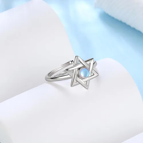 Miniatura 49 de Jewmon Anillo de plata de ley con estrella de David para mujer – Anillo ajustable Magen David – Amuleto Wicca – Regalos judíos