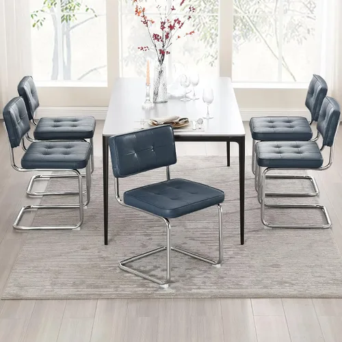 Miniatura 12 de Zesthouse Juego de 2 sillas de comedor de metal industrial, sillas de cocina tapizadas de cuero sintético con base de metal negro, para cocina
