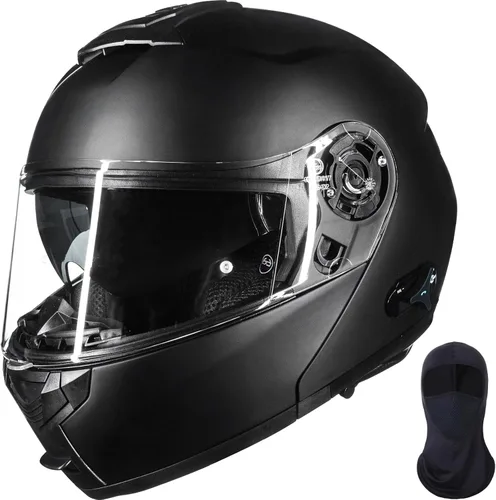 ILM 159BT - Casco modular de motocicleta Bluetooth para 2-3 conductores, intercomunicador, casco abatible de cara completa, DOT con máscara facial