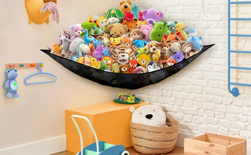 Miniatura 7 de Simple Houseware Paquete de 2 Redes Hamaca para Animales de Peluche, Almacenamiento de Pared en Esquina para Habitación de Niños, Negro