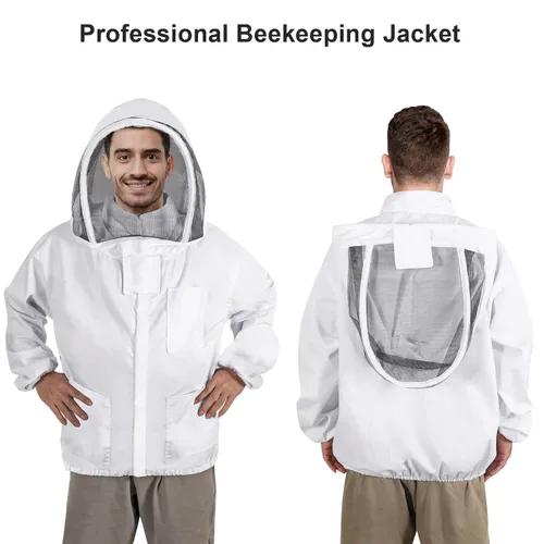 Miniatura 4 de Chaqueta de apicultura para hombres y mujeres, chaqueta de abeja de polialgodón con capucha de velo, chaqueta de apicultor, suite de apicultor