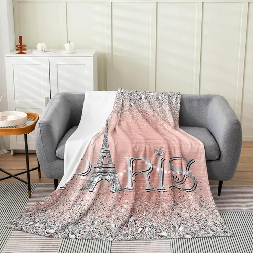 Miniatura 14 de Erosebridal Manta romántica de la Torre Eiffel de 40 x 50 pulgadas, manta romántica de vellón de la torre de París para adolescentes y adultos