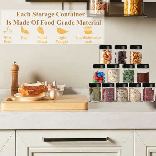 Miniatura 3 de Hajoyful Tarros de plástico con tapas, recipientes vacíos de slime para cosméticos, tarros de comida transparentes para alimentos, tarro redondo