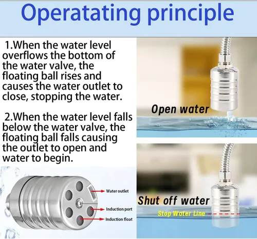 Miniatura 4 de Válvula de flotador de agua mejorada con curva de 1/2 pulgada y adaptadores, controlador automático de línea de agua de acero inoxidable 304