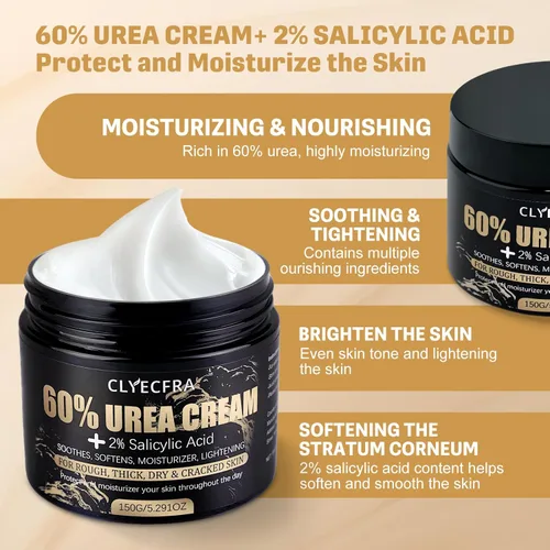 Miniatura 3 de 60% Crema de Urea con 2% Ácido Salicílico, Crema de Urea 60 Por Ciento para Pies y Manos - Hidratante de Fuerza Máxima para Piel Áspera, Seca