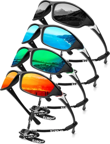Miniatura 39 de KALIYADI 4 Pack Polarized Sunglasses-Men Sports Sun-glasses: Mens Sunglasses UV Protection for Fishing Driving Cycling A02-negro/azul hielo/rojo