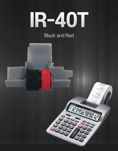 Miniatura 4 de Paquete de 2 rodillos de tinta para calculadoras Casio HR-100TM y HR-150TM color negro y rojo, compatible.