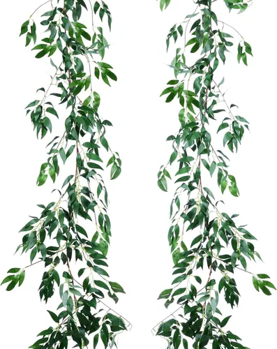 Paquete de 2 enredaderas de hojas artificiales colgantes, 5.7 pies, ramitas de hojas de sauce falsas de seda en verde para decoración de bodas en