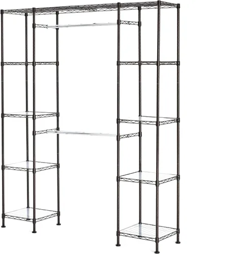 Miniatura 7 de Amazon Basics Organizador de armario colgante de metal expandible y perchero de almacenamiento con estantes, 57-80''L x 14''W x 72''H, Bronce