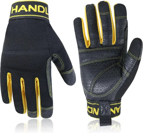 Miniatura 22 de HANDLANDY Guantes de trabajo para hombre y mujer, guantes de trabajo de mecánicos de uso general con pantalla táctil, guantes de trabajo flexibles