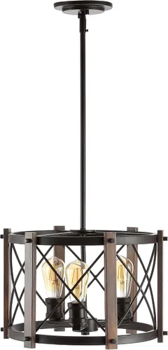 Miniatura 5 de JONATHAN Y Lámpara colgante de 16 pulgadas de bronce aceitado con 3 luces, lámpara LED regulable industrial para cocina, pantalla de cesta de metal