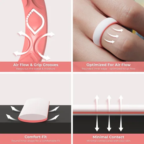 Miniatura 5 de ThunderFit Alianzas de boda de silicona para mujer, transpirables, 2 capas de 0.217 in de ancho, 0.059 in de grosor, paquete múltiple de variedad