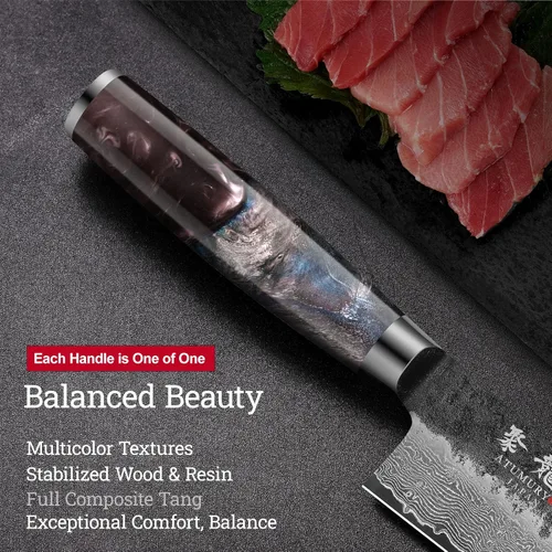 Miniatura 4 de Cuchillo de chef japonés Kiritsuke de 8.27 pulgadas con núcleo VG10, cuchillo profesional de Damasco forjado a mano de 67 capas con mango