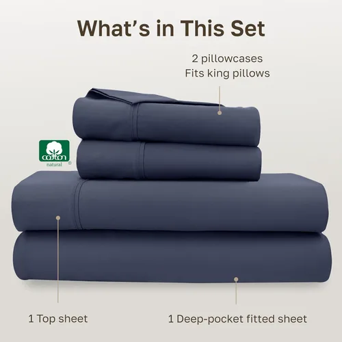 Miniatura 4 de California Design Den - Juego de sábanas de 400 hilos de 100% algodón, sábanas y fundas de almohada, para cama King, satén, sábanas de cama King