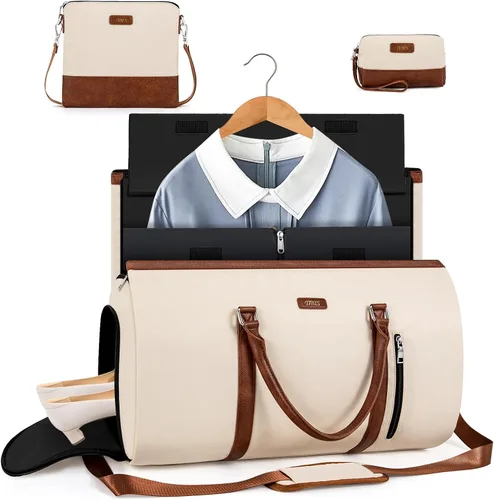 Miniatura 8 de Bolsa de lona convertible para ropa de viaje, de mano, con bolsa de aseo personal, bolsa grande de fin de semana para hombres y mujeres, 2 en 1