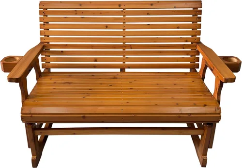Miniatura 7 de Fortune Candy Planeador de Patio con Portavasos, Respaldo Alto Reclinable y Asiento Contorneado Profundo, Capacidad 800 Libras (Marrón, 2 Plazas)