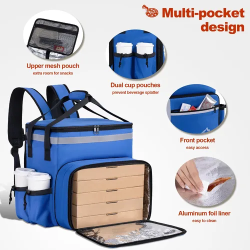 Miniatura 5 de Mochila de entrega de alimentos GoHimal, bolsas aisladas para entrega de alimentos para bicicleta de comida para llevar, bolsa grande de pizza
