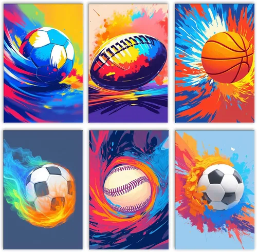 Miniatura 33 de Aihonmin Pintura por números, tema de baloncesto, kit de pintura al óleo para niños y adultos, pintura de dibujo de 16 x 20 pulgadas, pigmento Bola