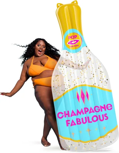 Champagne Fab - Flotadores de piscina para despedida de soltera | Flotador de piscina de tamaño grande de 400 libras de capacidad | Flotador de