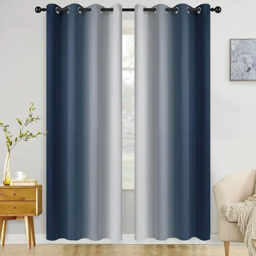 Miniatura 60 de COSVIYA Cortinas 100% Opacas Azul Degradado con Lazos Ajustables para Cocina Aislamiento Térmico Oscurecimiento de Habitación Cenefa con Bolsillo