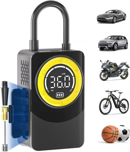 CARSUN Inflador de neumáticos, compresor de aire portátil, bomba de aire de 150 PSI para neumáticos de automóvil con medidor de presión digital, luz